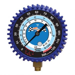 3-1/8" BLUE/LOW PRESSURE NPF® GAUGE W/BOOT, (PSI °F) (R134a/R12)